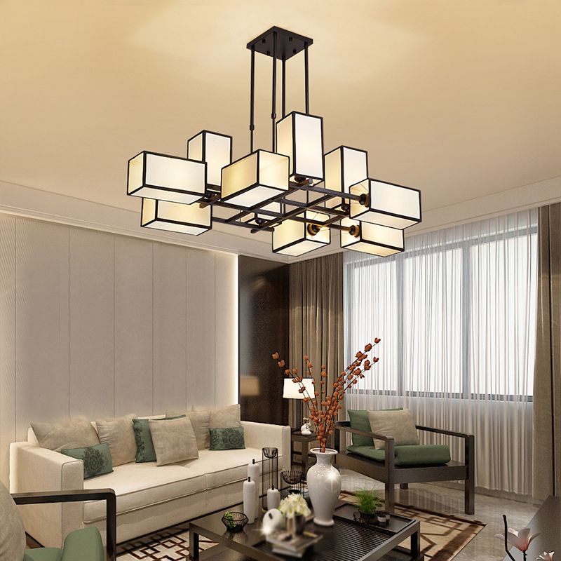 Arisha Pendant Light Square Retro, Metal/Fabric, Black/Gold, Living Room