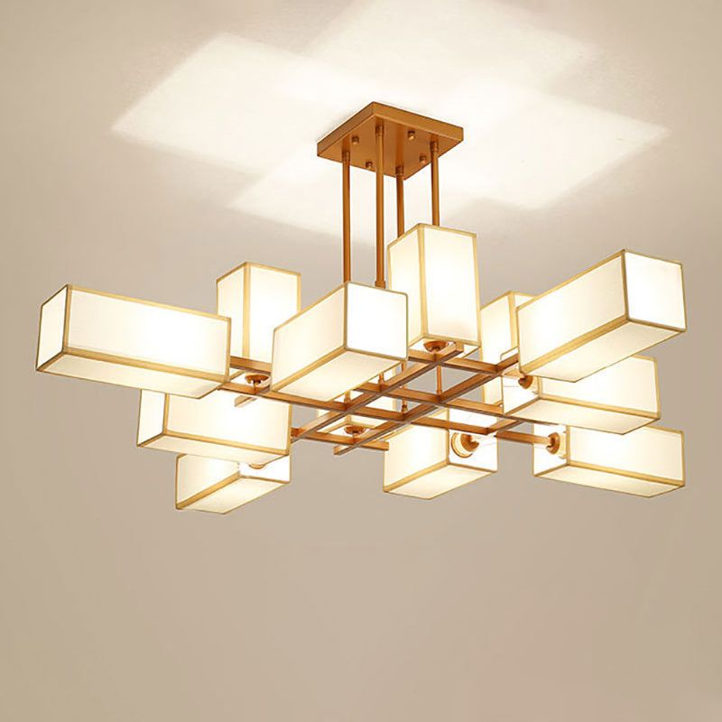 Arisha Pendant Light Square Retro, Metal/Fabric, Black/Gold, Living Room