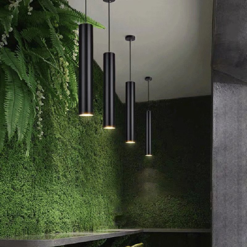 Arisha Modern Cylinder Shape Linear Pendant Light Black Metal