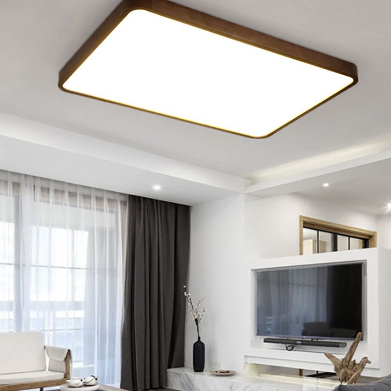Muto Modern Geometric Walnut LED Flush Mount Ceiling Light