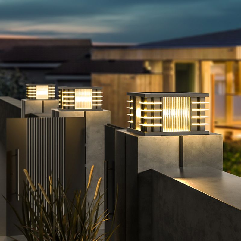 Ray Modern Square Metal Acrylic Glass Outdoor Solar Floor Lamps, Black