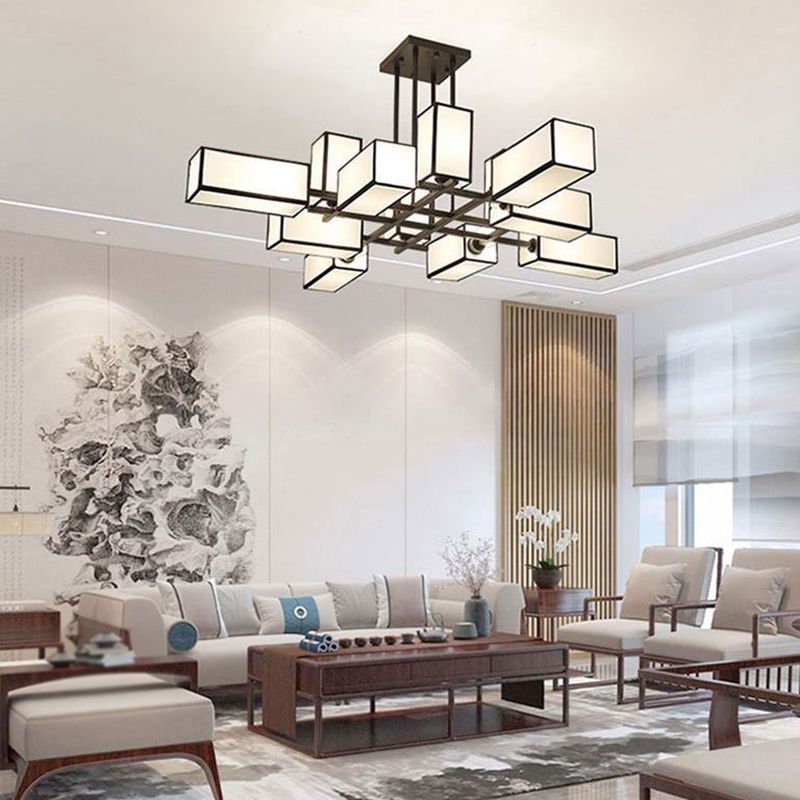 Arisha Pendant Light Square Retro, Metal/Fabric, Black/Gold, Living Room