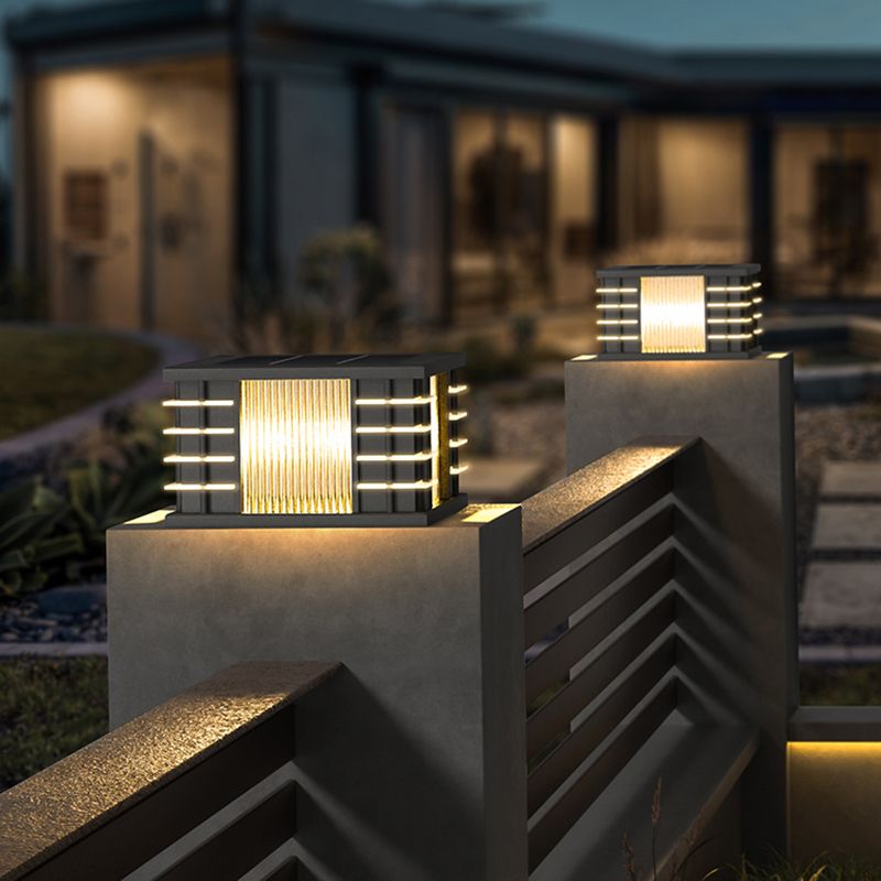 Ray Modern Square Metal Acrylic Glass Outdoor Solar Floor Lamps, Black