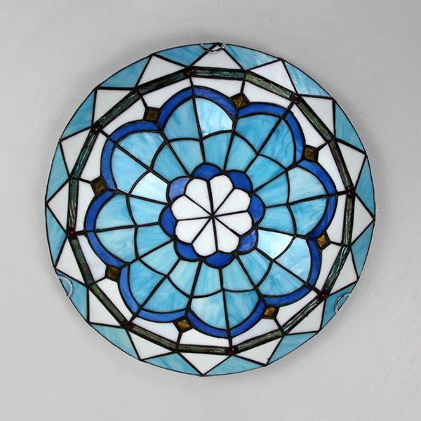 Tiffany Flush Mount Glass Colorful Ceiling Light, Bedroom