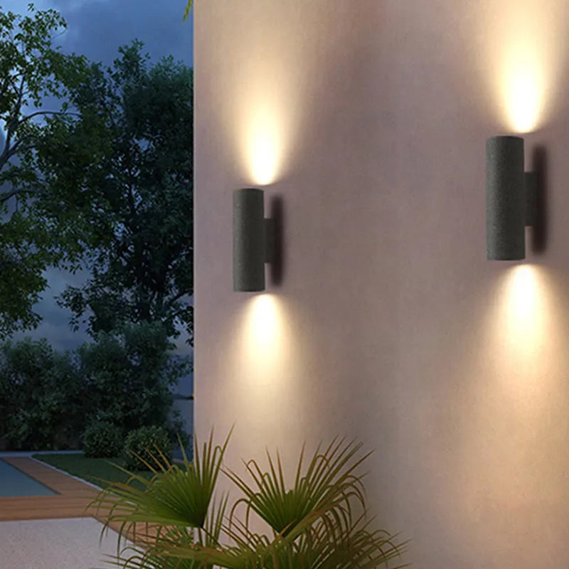 Ray Minimalist Cylindrical Double-headed Cement Outdoor Wall Lamp, Black/White