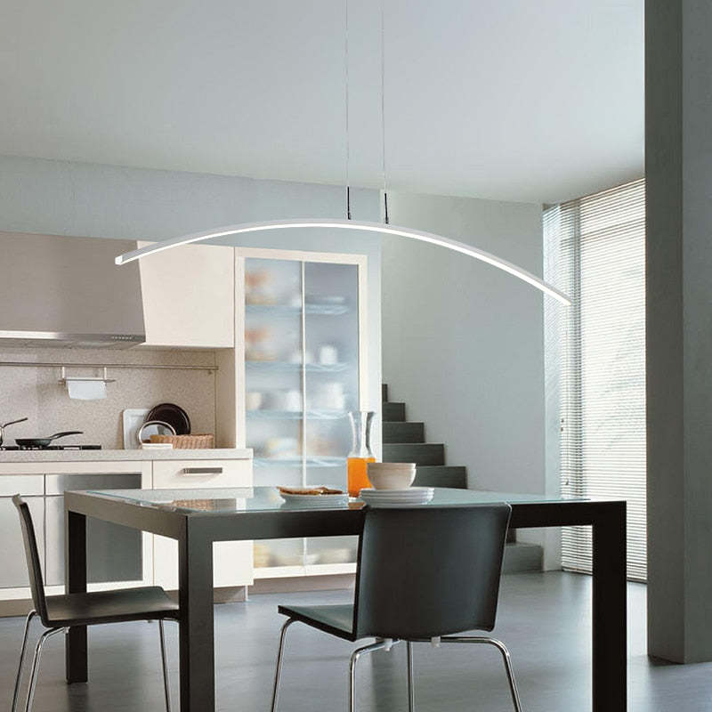 Arisha Curved Linear Pendant Light for Dining Room, Black/White