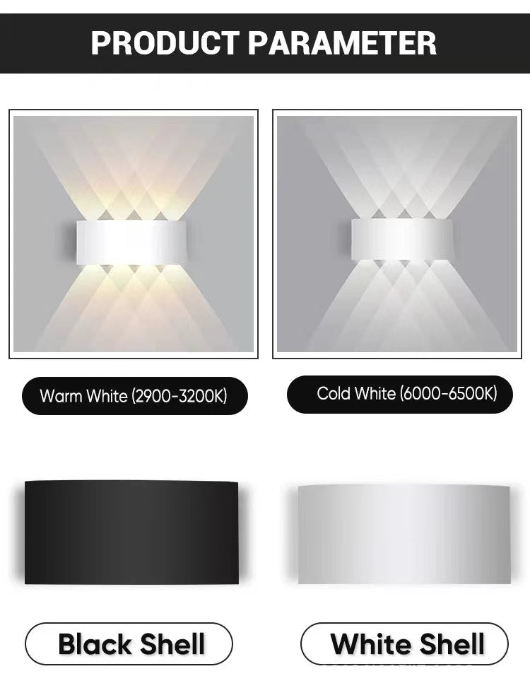Ray Modern Rectangular Metal Outdoor Wall Lamp, Black/White, Water-wave