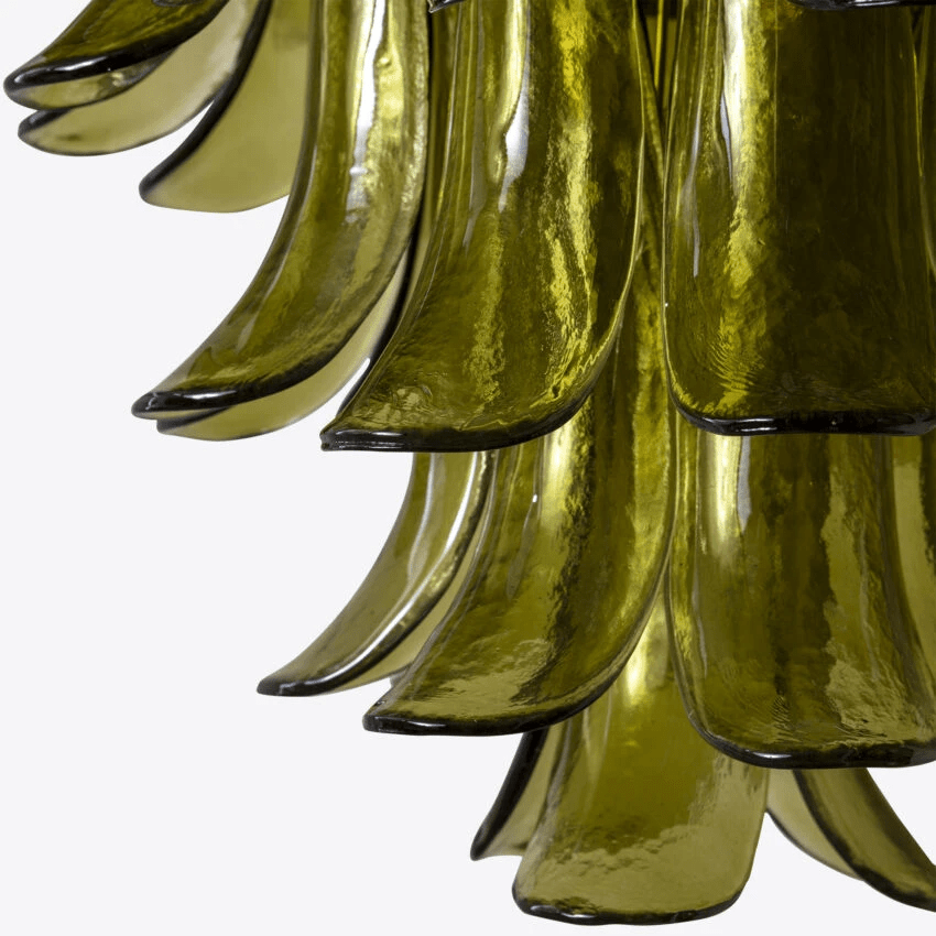 Aurora Chandelier Green Petal Glass Layered Natural - Neutralighting
