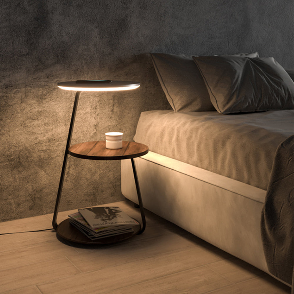 Muto Natural Round Wood Floor Lamp With Table Bedroom