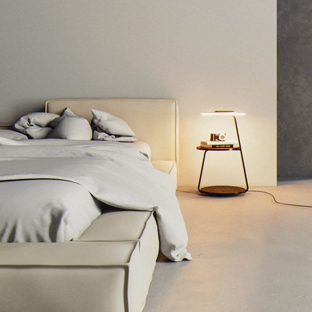 Muto Natural Round Wood Floor Lamp With Table Bedroom