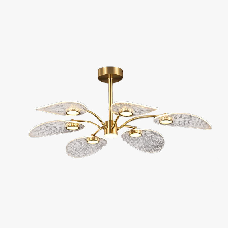 Arisha Art Deco Leaf Metal/Acrylic Chandelier, Gold