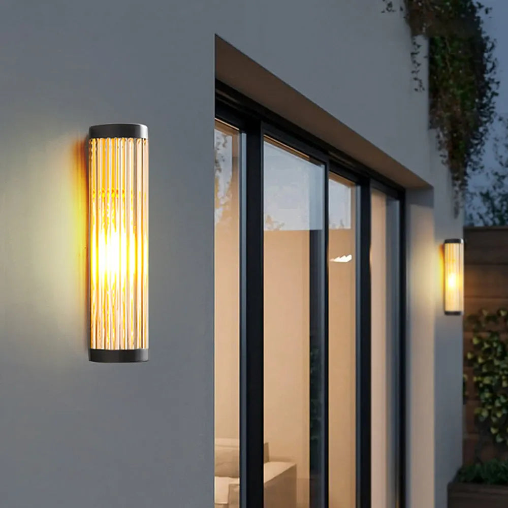Ray Modern Semi-Cylindrical Metal/Glass Outdoor Wall Lamp, Black