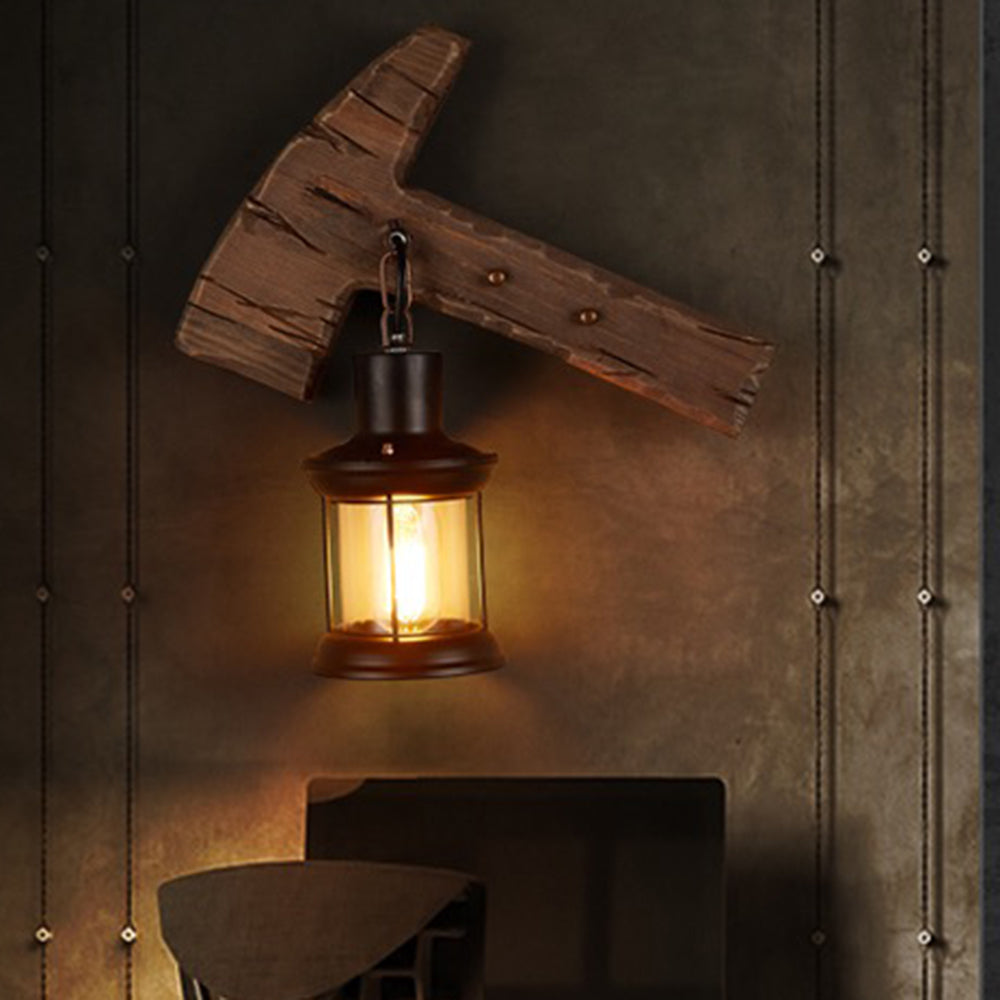 Epoch Wall Lamp Hammer Shape Vintage, Wood/Metal, Living Room