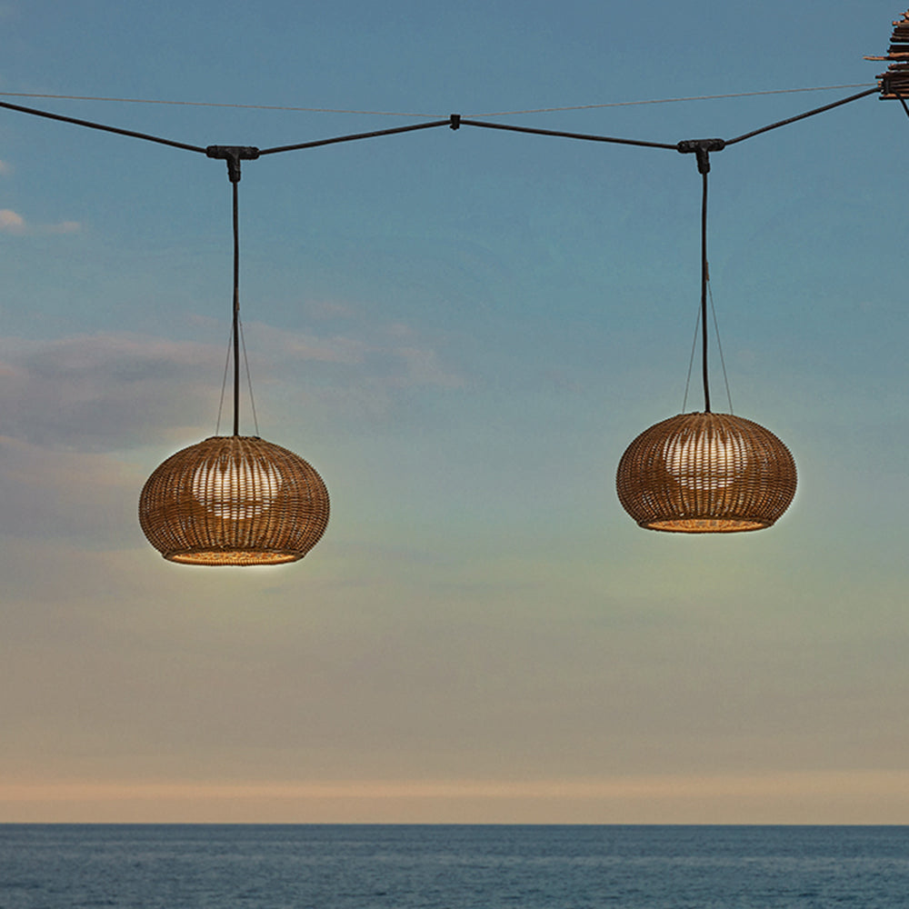 Ray Retro Lantern Gold Pendant Light, Bamboo/Acrylic