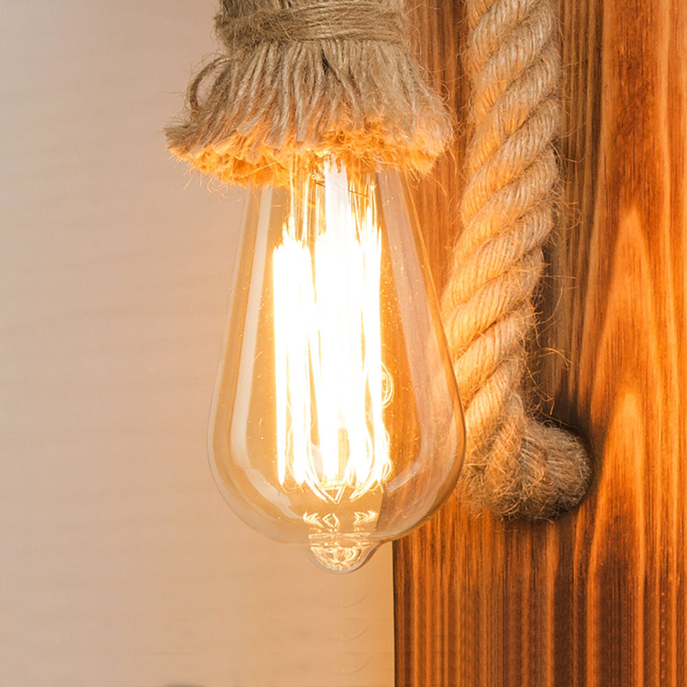 Epoch Vintage Rectangular LED Wall Light, Wood/Hemp Rope, Dining Room
