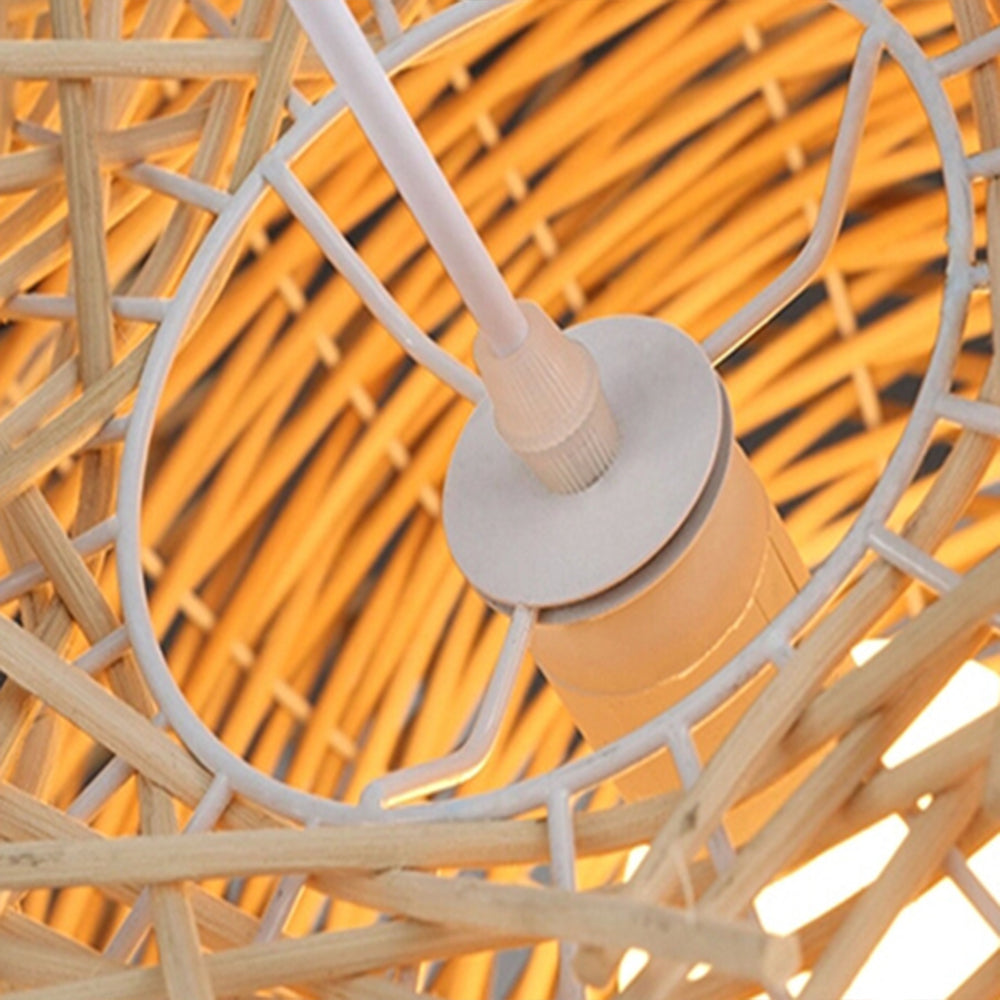 Muto Wooden Bird Nest Rattan Pendant Light, Brown/Wood