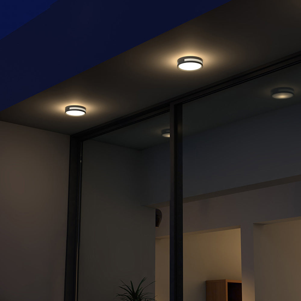 Ray Modern Round Metal/Acrylic Outdoor Waterproof Wall Lamp, Black