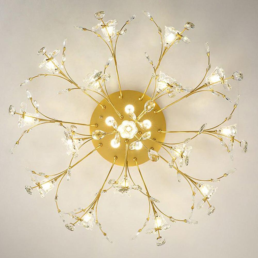 Arisha Art Deco Elegant Golden Crystal Flower Flush Mount Ceiling Light