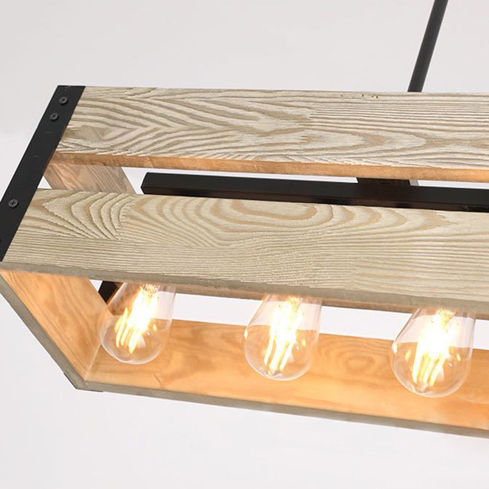 Silva Retro Rectangular Metal & Wood Pendant Light, 5 Heads, 2 Style
