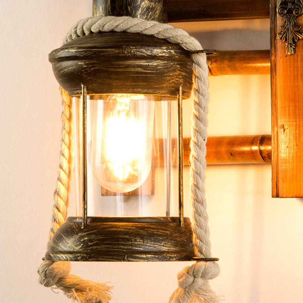 Epoch Vintage Lantern Shape Wood Metal Wall Lamp