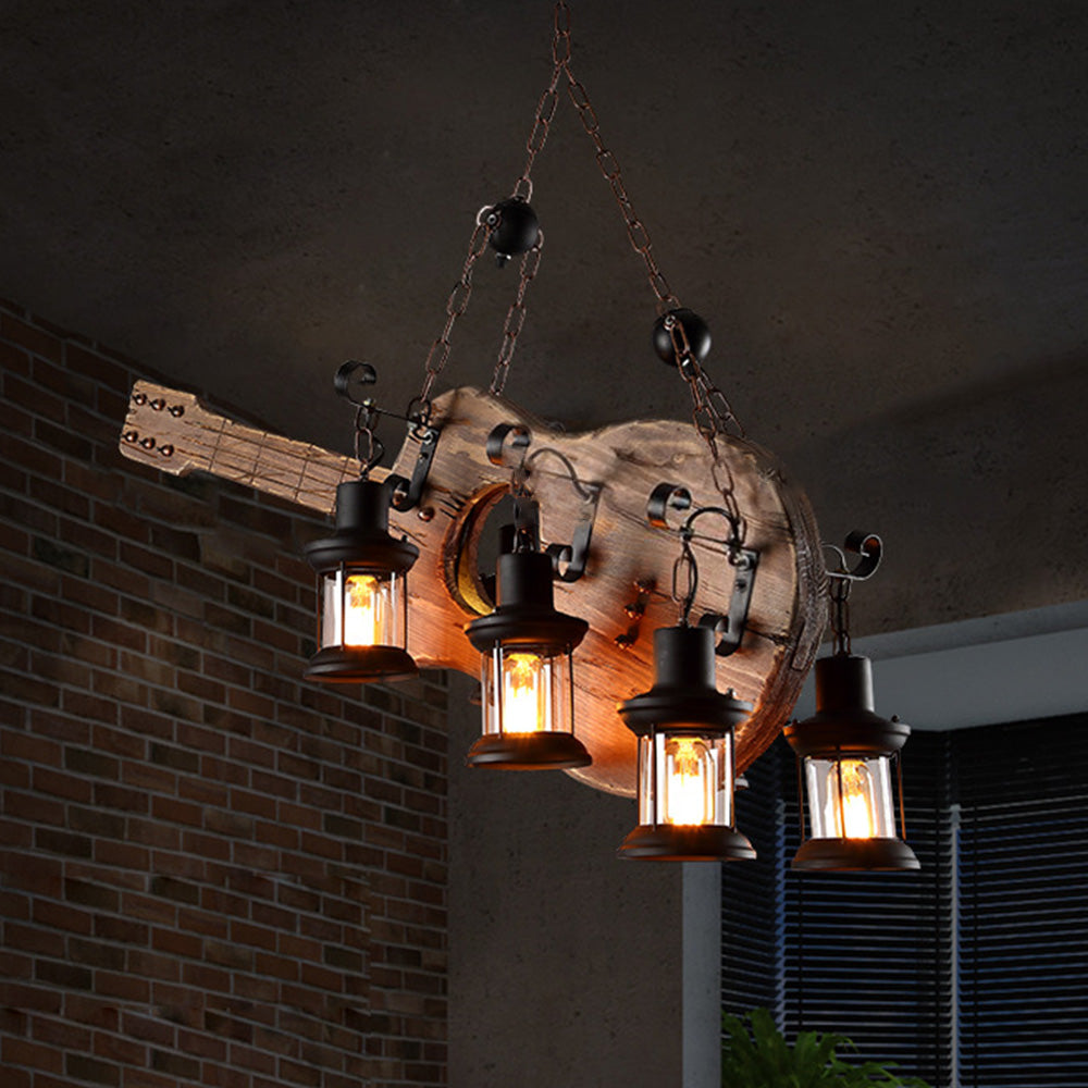 Epoch Retro Guitar Metal & Wood Pendant Light, 4 Heads