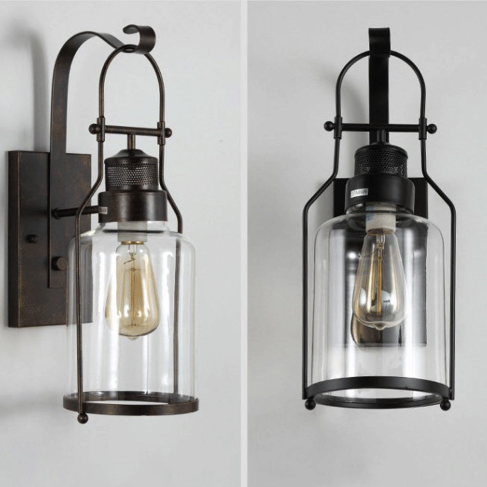 Silva Vintage Lantern Glass/Metal Wall Lamp, Black/Rusty