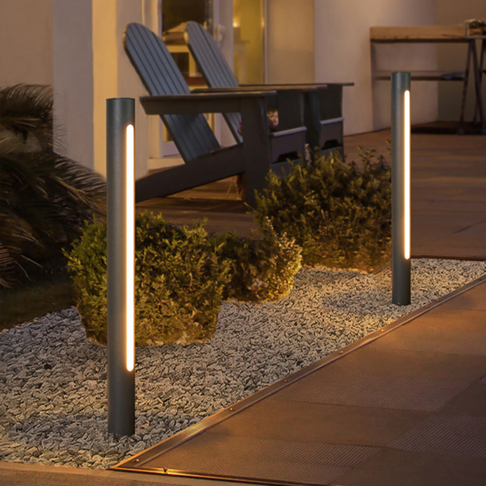 Ray Metal Cylindrical Linear Strip Outdoor Path Light, Black
