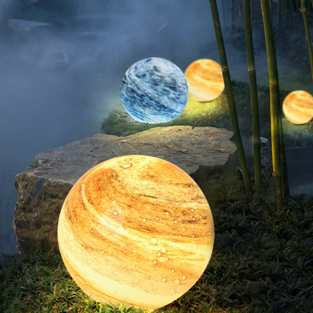 Ray Decorative Solar Acrylic Planet Outdoor Ground Light, Milk Curry/Blue