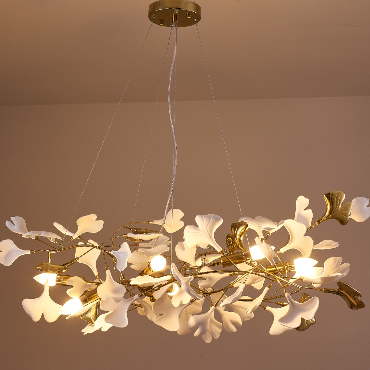 Olivia Luxury Ceramic Chandelier Large Foyer, Gingko leaf, Living Room