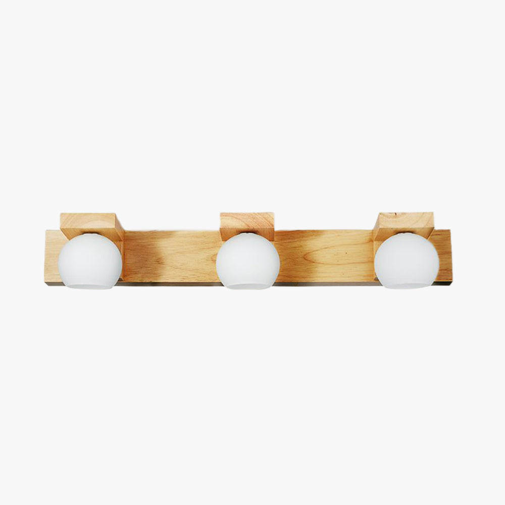 Muto Wooden Ball Mirror Front Vanity Wall Lamp, Log Color