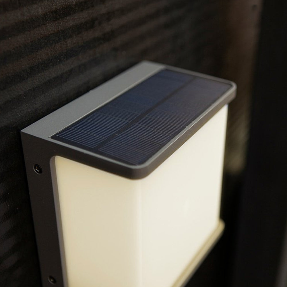 Ray Modern Minimalist Rectangular Acrylic Sensor Solar Outdoor Wall Lamp, Black/White