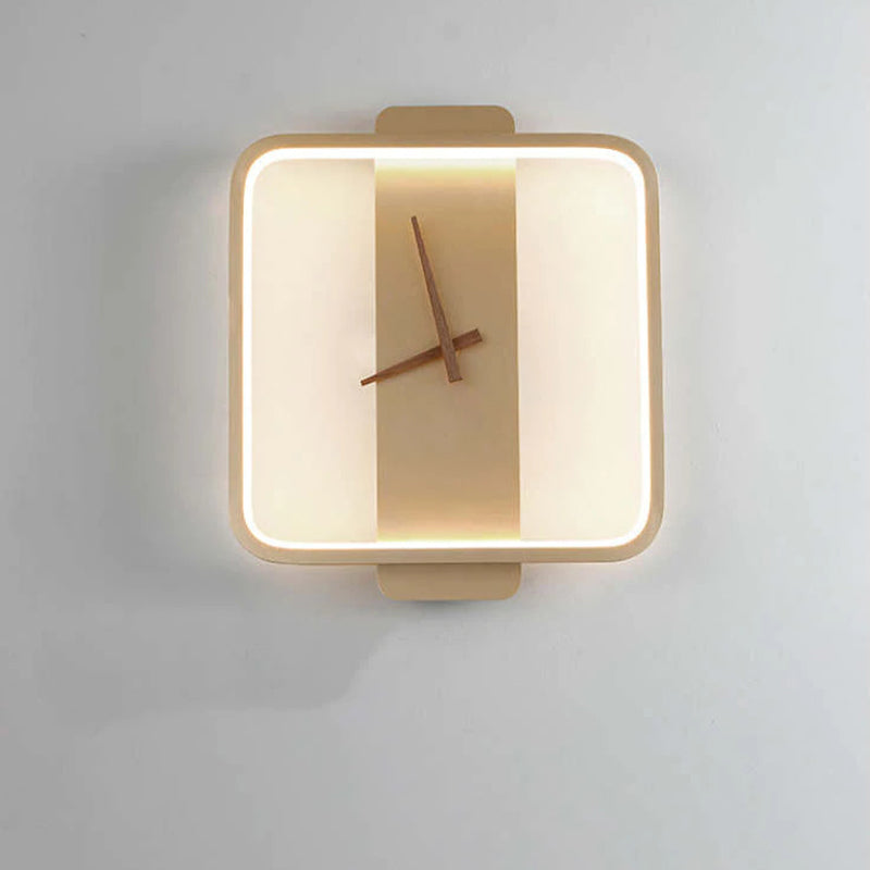 Valentina Arisha Square Clock Metal & Acrylic Wall Lamp, Gold
