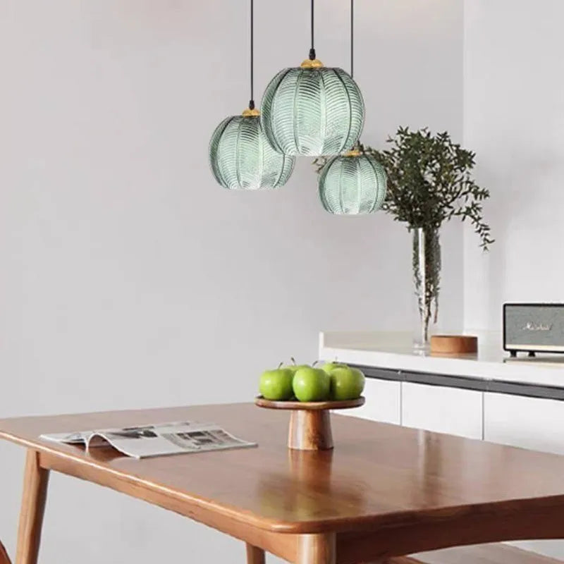 Aira Green Nordic Artistic Ribbed Glass Pendant Light