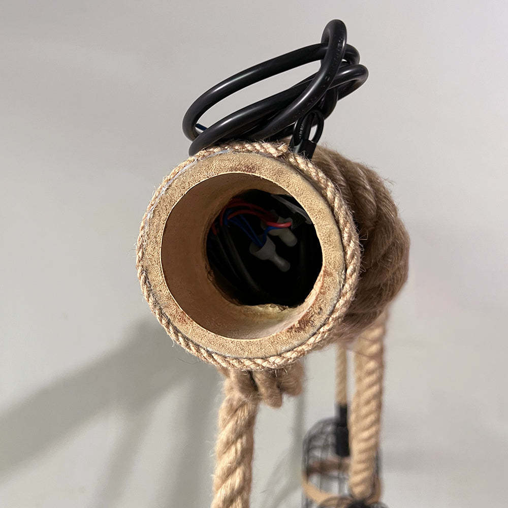 Silva Vintage 3 Heads Wood Rope Pendant Light