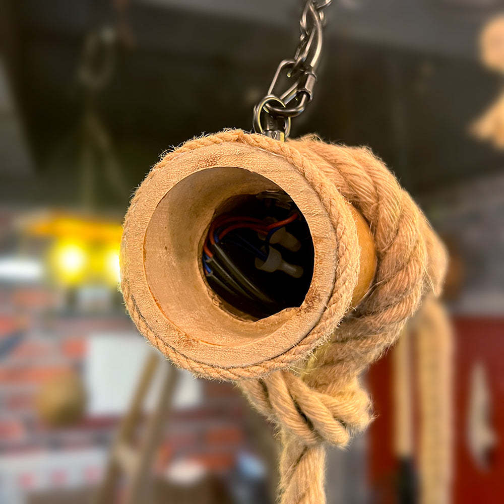 Silva Vintage 3 Heads Wood Rope Pendant Light