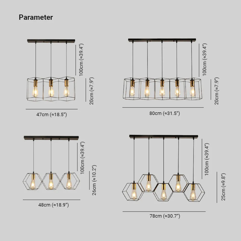 Arisha Rustic Farmhouse Geometry 3/5 Light Pendant Light, Black
