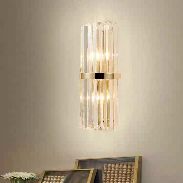 Ray Modern Cylindrical Metal/Crystal Wall Lamp, Gold