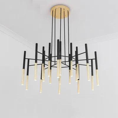 Solara Chandelier Modern Rods Black Gold - Letslighting