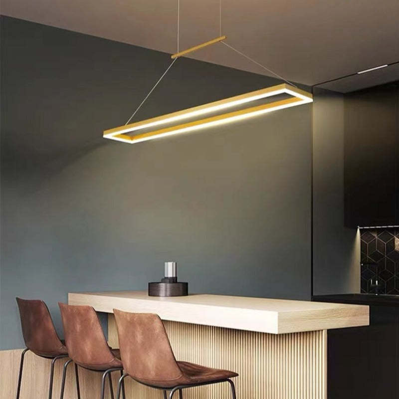 Arisha Modern Rectangular Hanging Pendant Light, Gold/Coffee