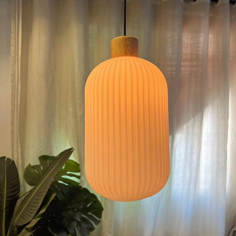 Muto Modern Wood/Glass Pendant Light, White