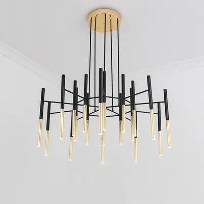 Solara Chandelier Modern Rods Black Gold - Letslighting