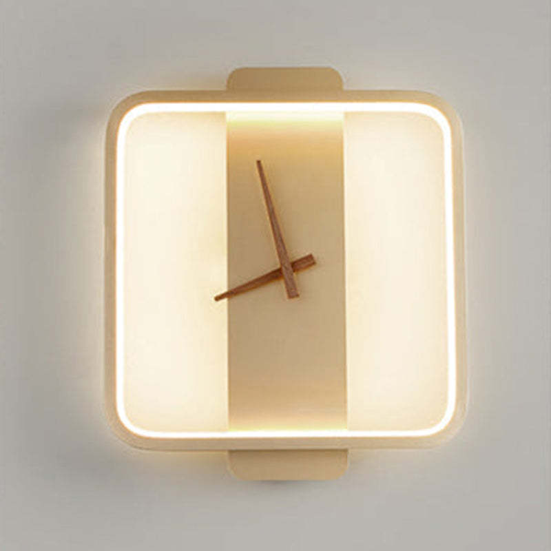 Valentina Arisha Square Clock Metal & Acrylic Wall Lamp, Gold