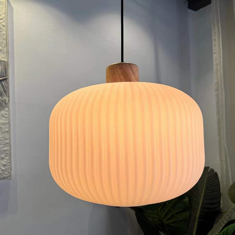Muto Modern Wood/Glass Pendant Light, White