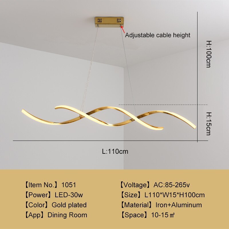 Arisha Modern Wavy Metal/Acrylic Pendant Light, Chrome/Gold