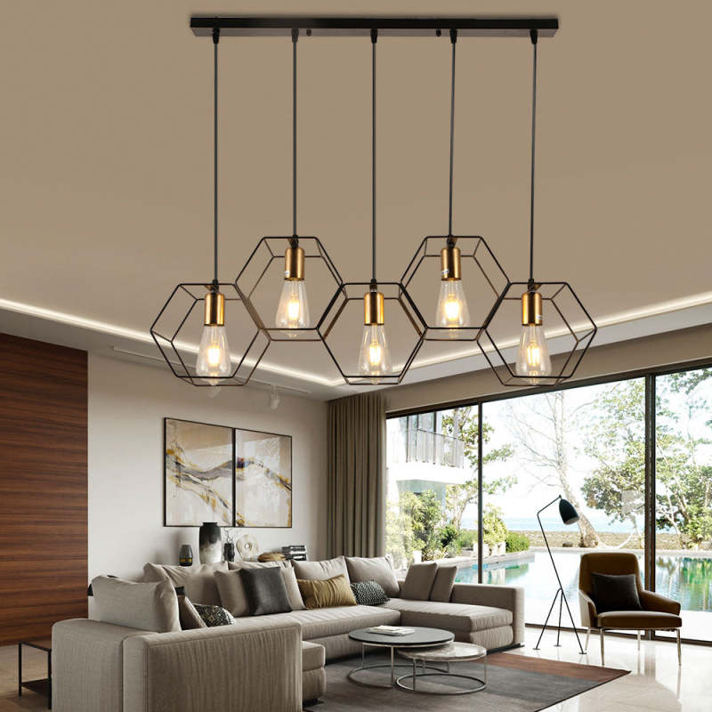 Arisha Rustic Farmhouse Geometry 3/5 Light Pendant Light, Black