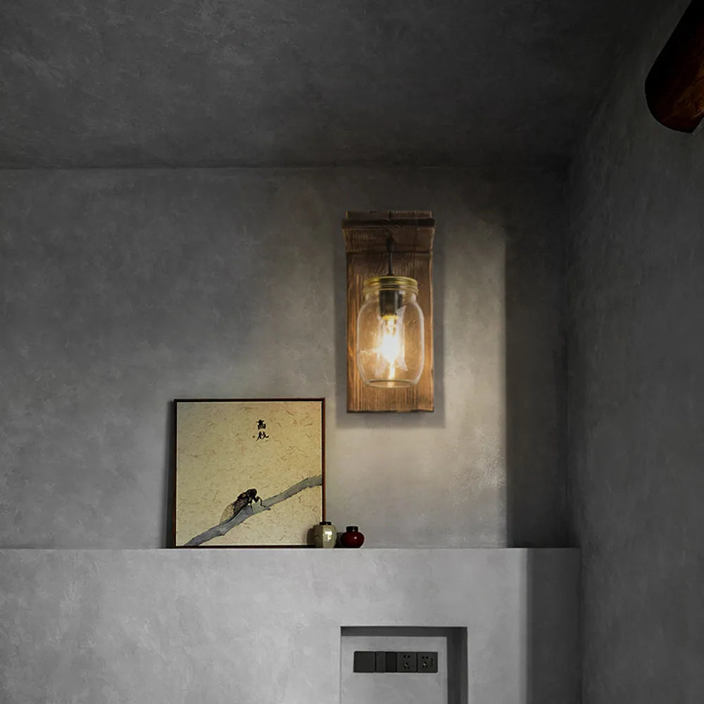 Epoch Vintage Jar Shape Wood Metal Wall Lamp