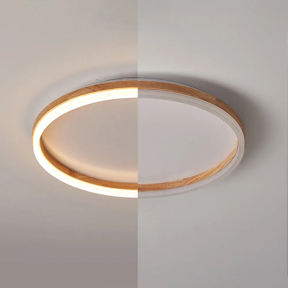 Muto Round Modern Flush Mount Wood Ceiling Light