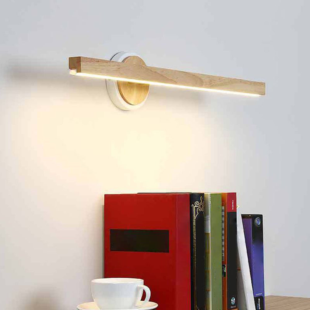 Muto Modern Linear Wooden Mirror Front Vanity Wall Lamp