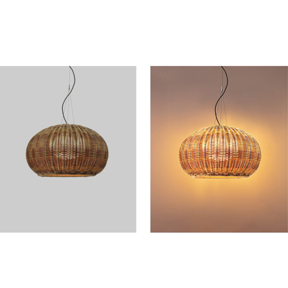 Ray Retro Lantern Gold Pendant Light, Bamboo/Acrylic