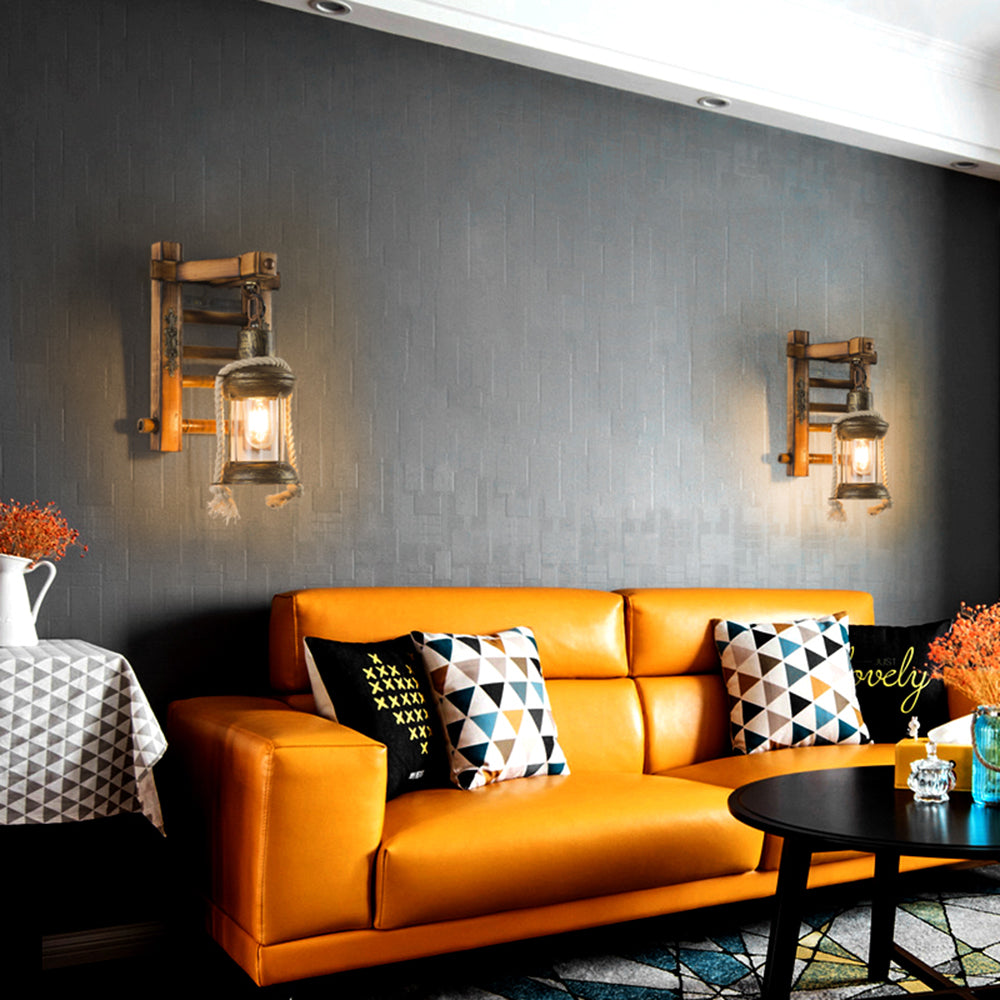 Epoch Vintage Lantern Shape Wood Metal Wall Lamp